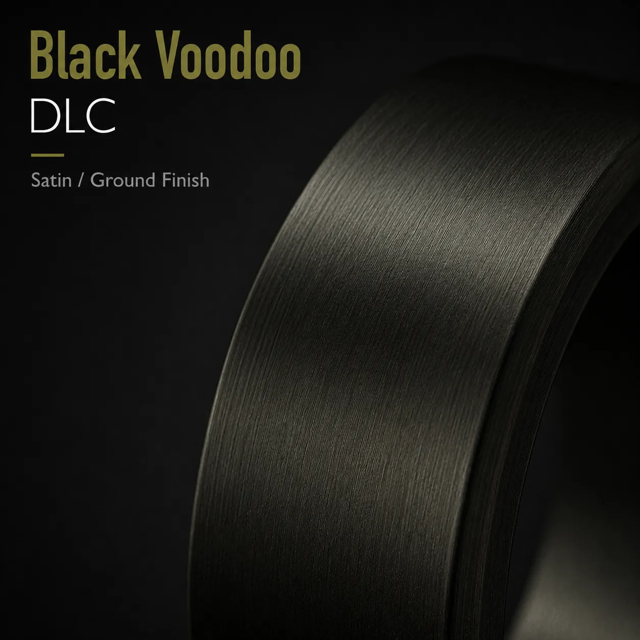 Black Voodoo — Black PECVD Diamond-Like Carbon (DLC) coating, close-up of the finish on a real part