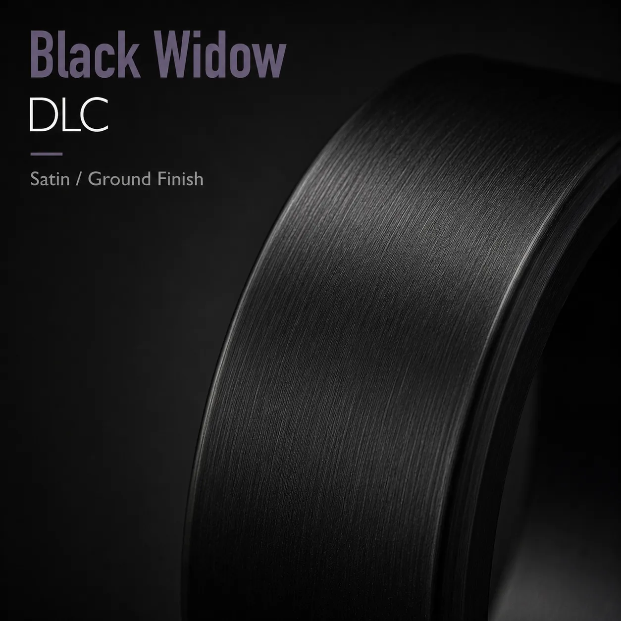 Black Widow — Black Sputtered Chromium-Doped DLC (Cr-DLC) coating, close-up of the finish on a real part