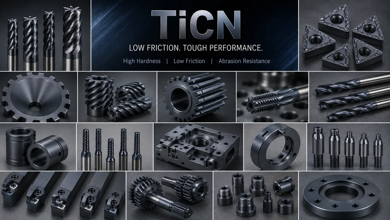 Python Scales — Grey Titanium Carbonitride (TiCN) coating shown on real parts