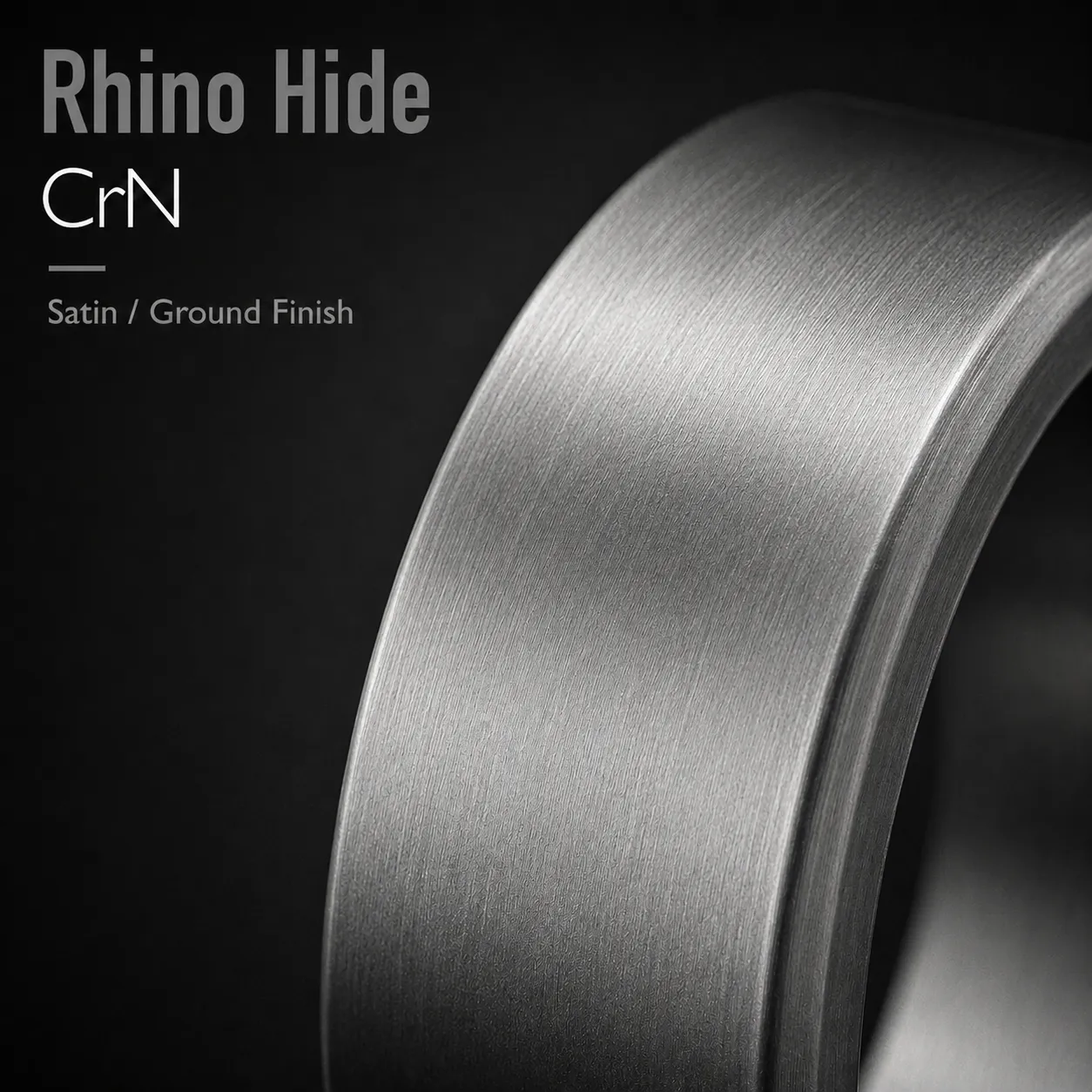 Rhino Hide — Silver Chromium Nitride (CrN) coating, close-up of the finish on a real part