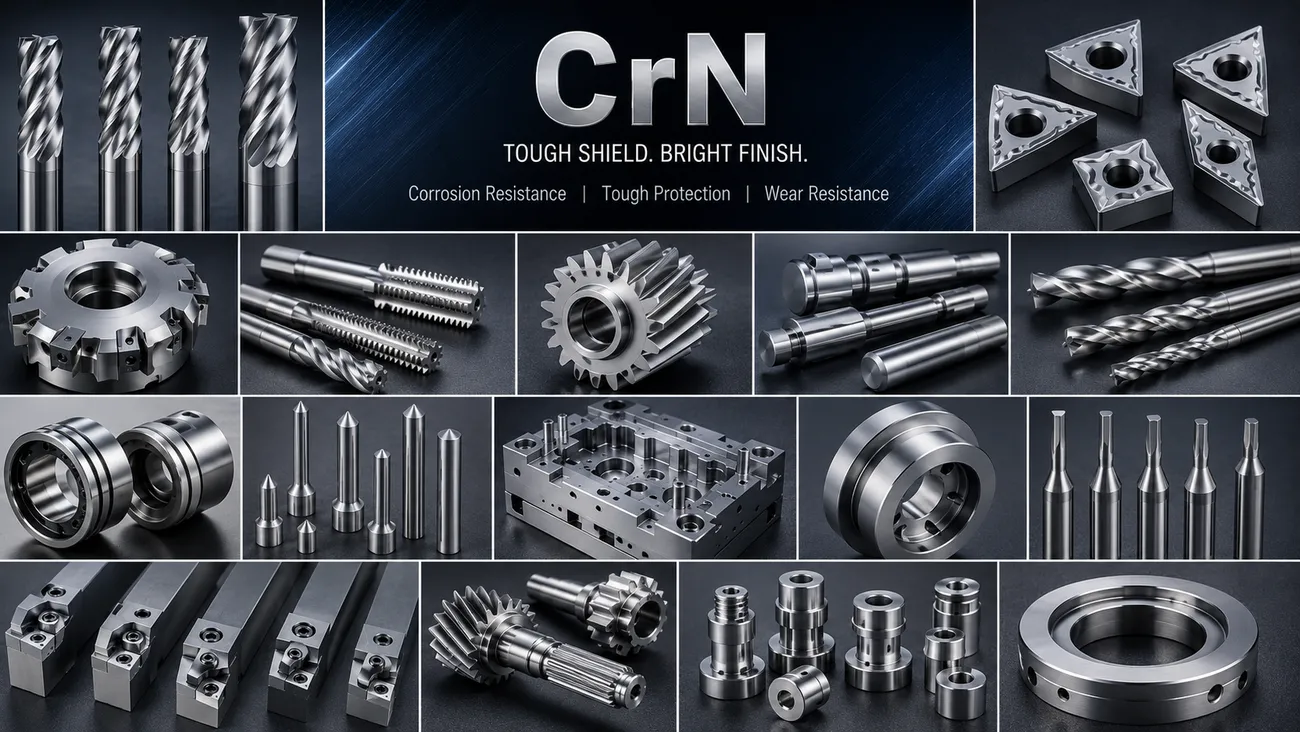 Rhino Hide — Silver Chromium Nitride (CrN) coating shown on real parts