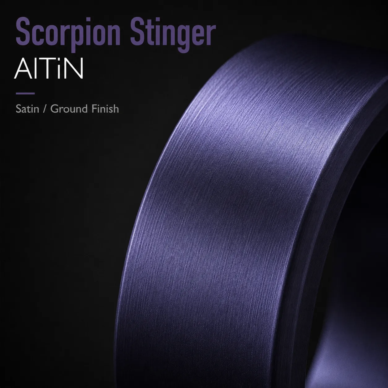Scorpion Stinger — Violet-Black Aluminum Titanium Nitride (AlTiN) coating, close-up of the finish on a real part